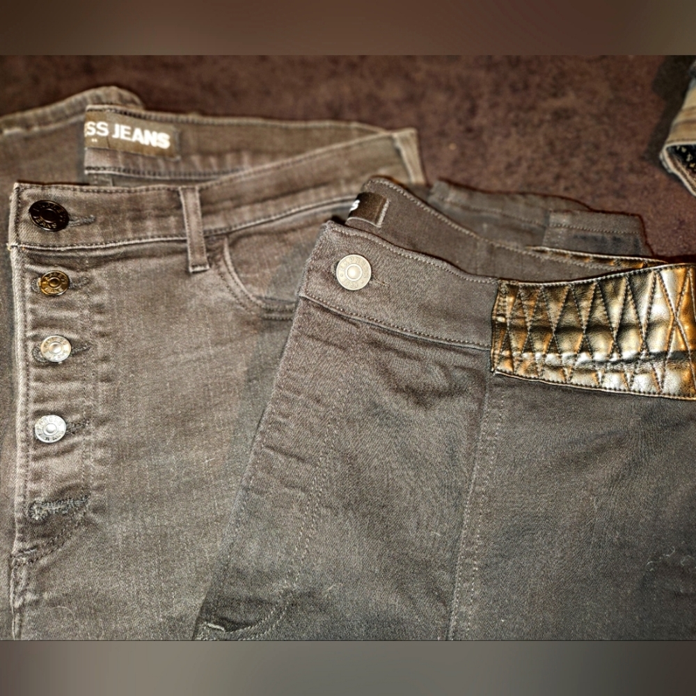 2 pairs Express Stretch Black Jeans, Leather trim